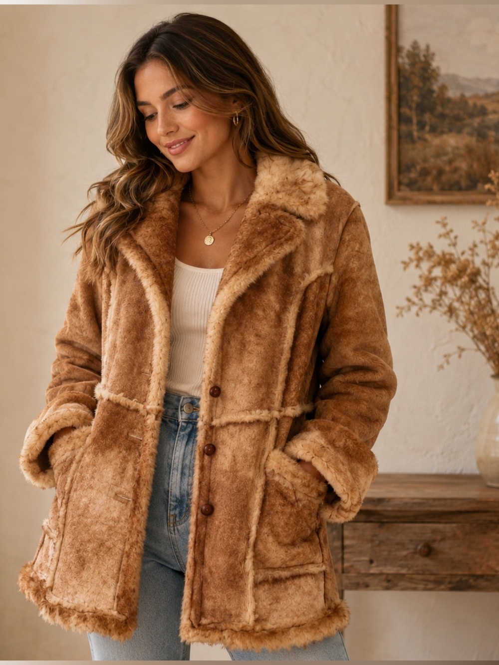 Gino Leather / Genuine Sheepskin Shearling Vintage Coat Jacket Women’s Size 16